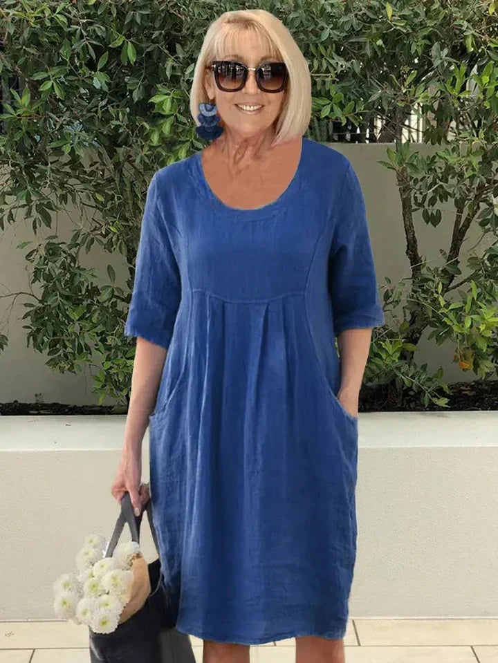 Liese | Lockeres Kleid aus Baumwolle und Leinen Mit Tasche