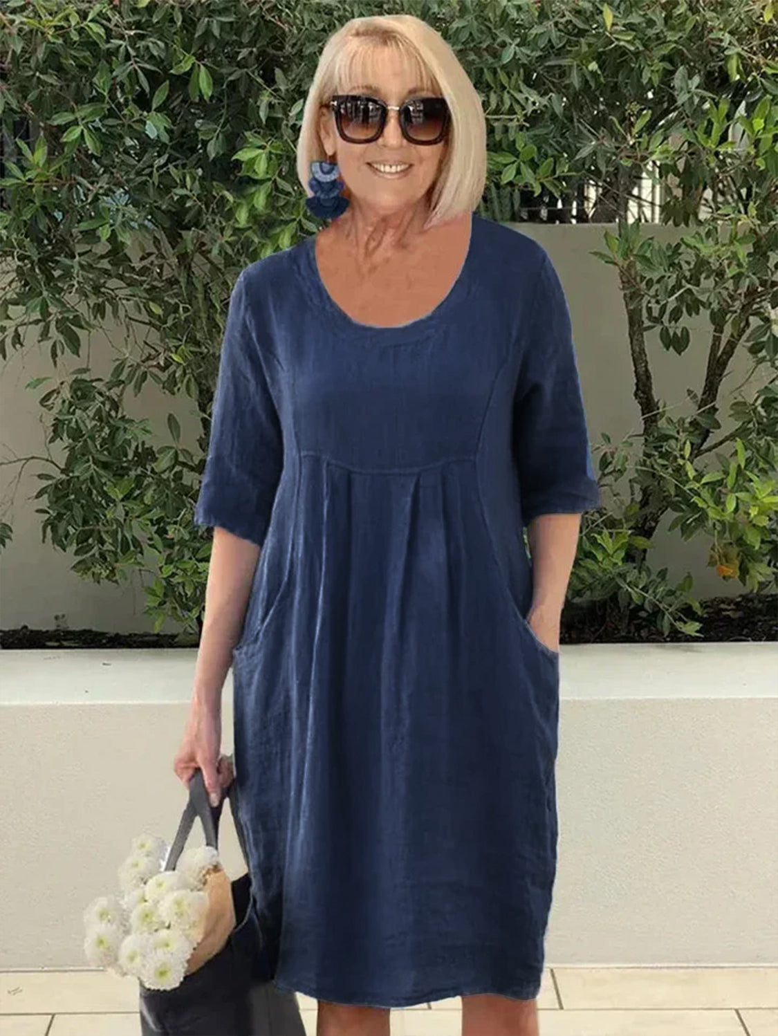 Liese | Lockeres Kleid aus Baumwolle und Leinen Mit Tasche