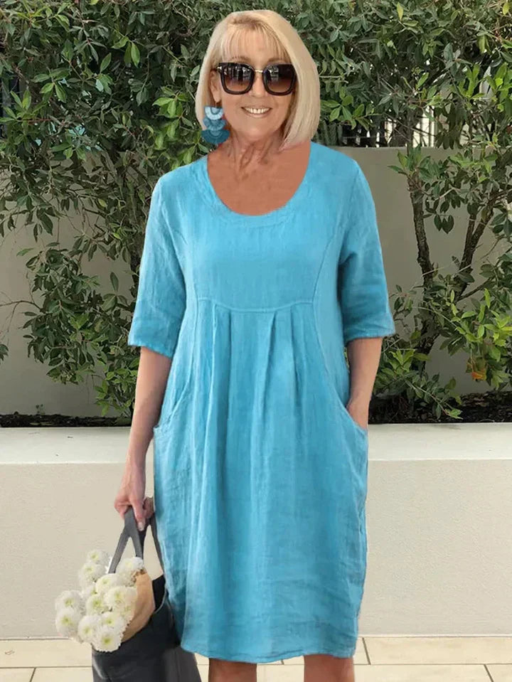 Liese | Lockeres Kleid aus Baumwolle und Leinen Mit Tasche