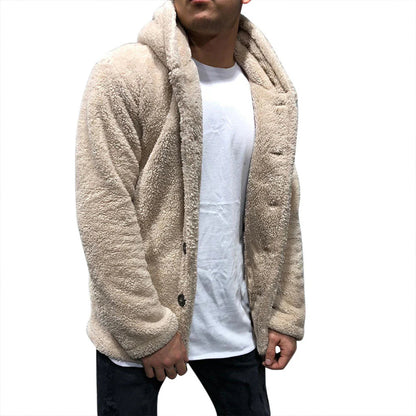 Teddy Button-Up Fleece-Mantel mit Kapuze