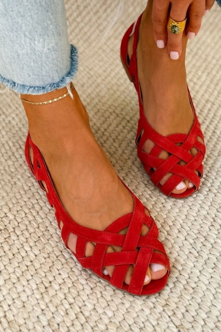 Hina | Flache Sandalen Mit Offener Spitze Und Geflochtenem Material