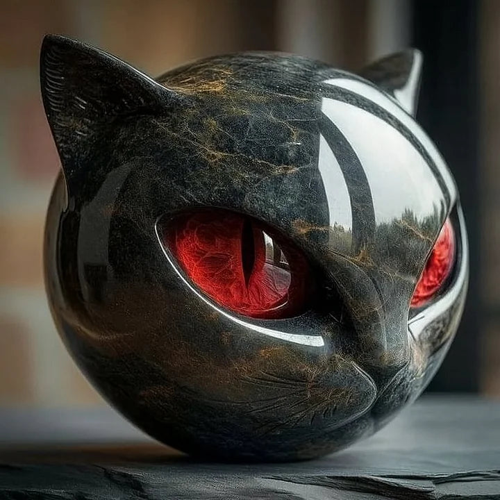 Nyxcharm – Mystische Skulptur Eines Schwarzen Katzenkopfes