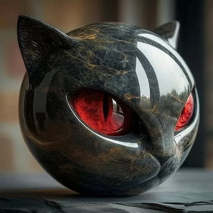 Nyxcharm – Mystische Skulptur Eines Schwarzen Katzenkopfes