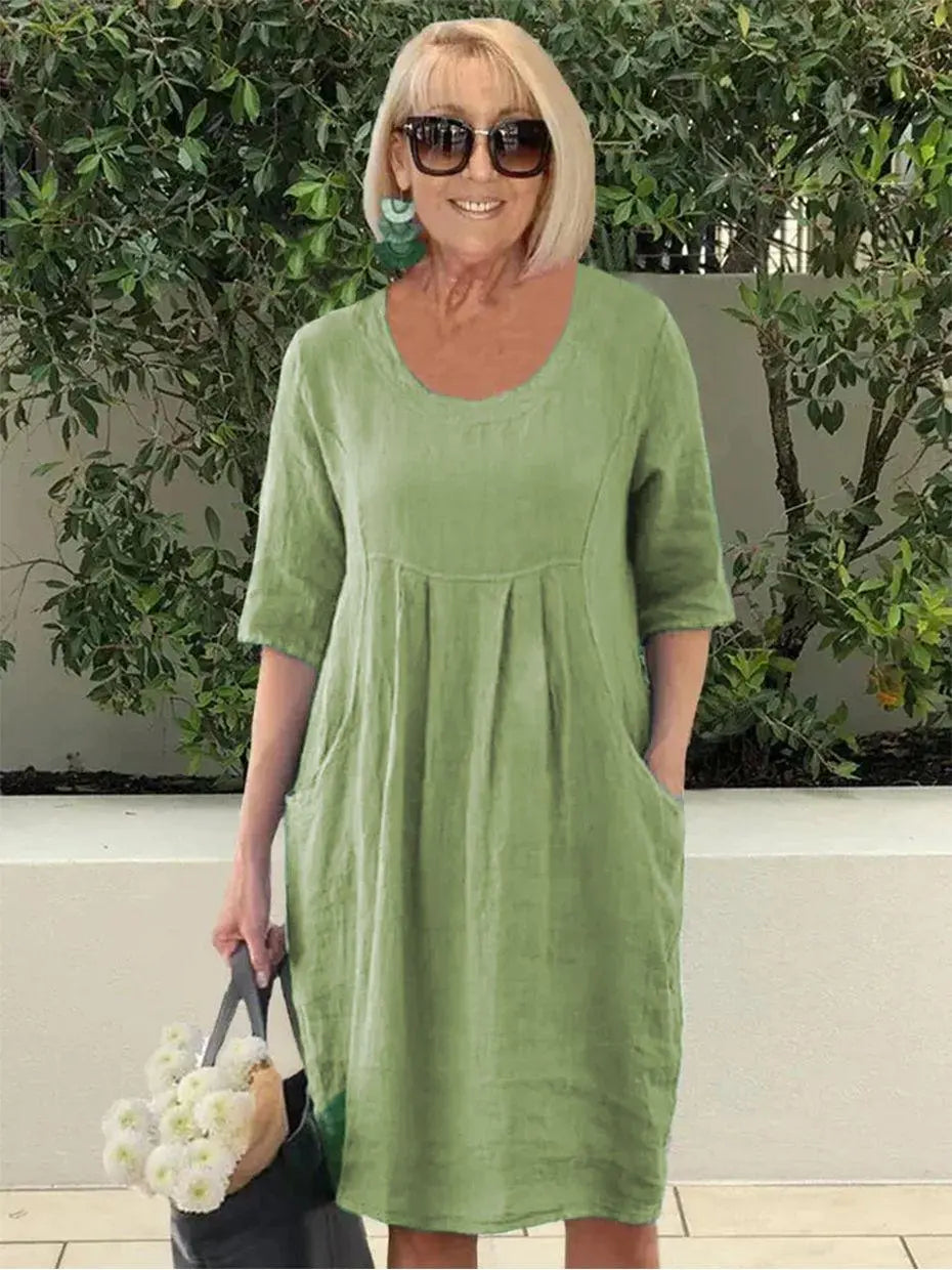 Liese | Lockeres Kleid aus Baumwolle und Leinen Mit Tasche