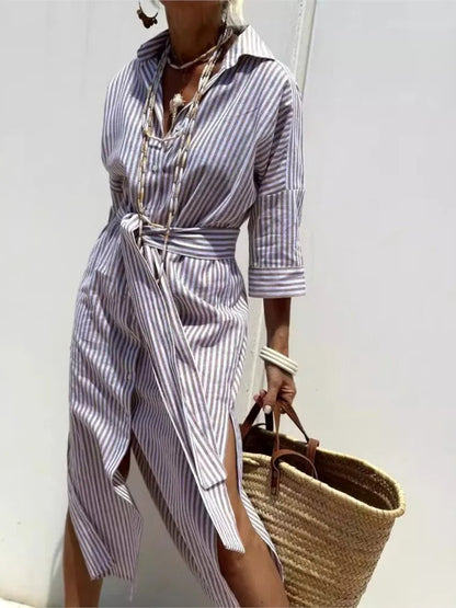 Denise – Gestreiftes Kleid mit Kragen