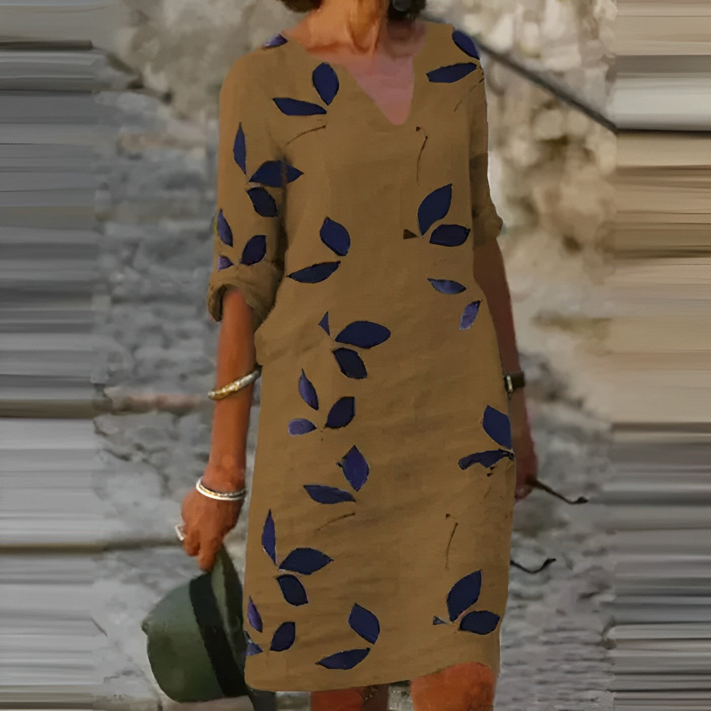 Mavis | Vintage Kleid Mit Kurzen Ärmeln Und V Ausschnitt