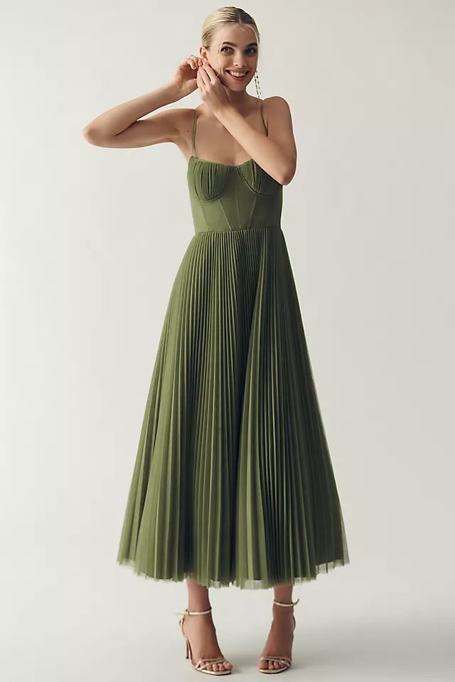 Ashley | Bustier Plissee Tüll Fit & Flare Midi Kleid
