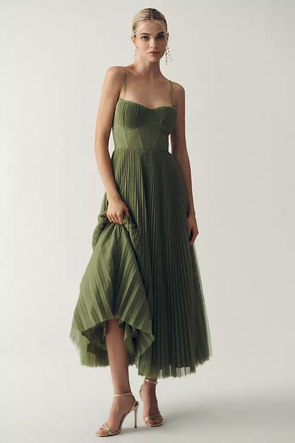 Ashley | Bustier Plissee Tüll Fit & Flare Midi Kleid