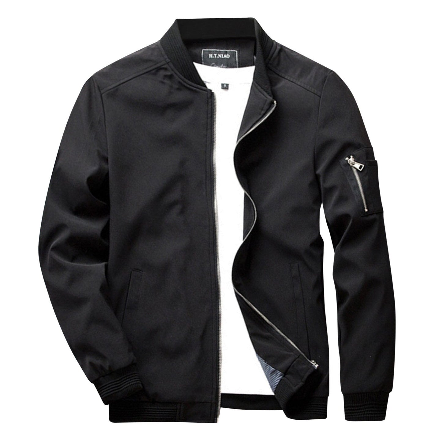 Stijlvolle zwarte heren zomerjas met ritssluiting, ideaal voor casual en formele gelegenheden. Perfecte keuze voor modebewuste mannen.