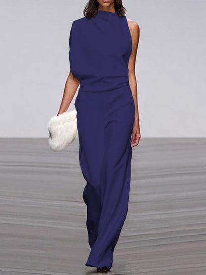 Gina | Damen Jumpsuit Mit Rundhalsausschnitt, Armellos Und Weitem Bein