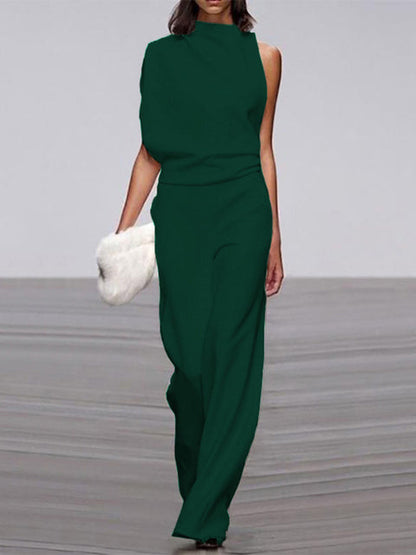 Gina | Damen Jumpsuit Mit Rundhalsausschnitt, Armellos Und Weitem Bein
