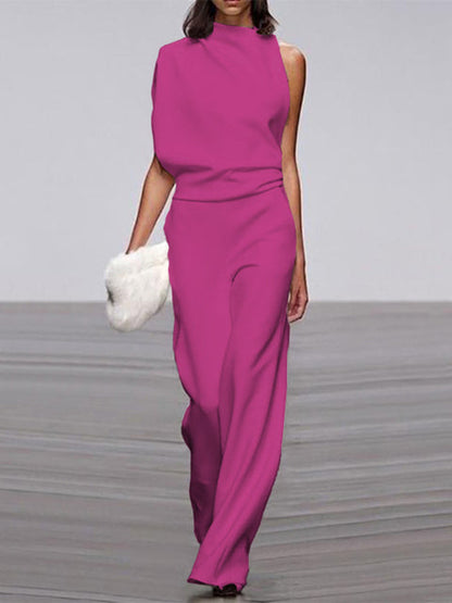 Gina | Damen Jumpsuit Mit Rundhalsausschnitt, Armellos Und Weitem Bein