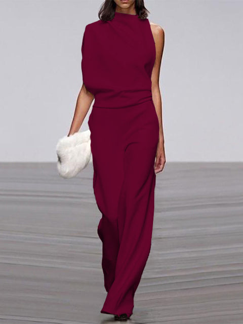 Gina | Damen Jumpsuit Mit Rundhalsausschnitt, Armellos Und Weitem Bein