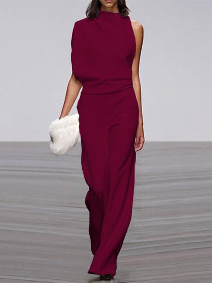 Gina | Damen Jumpsuit Mit Rundhalsausschnitt, Armellos Und Weitem Bein