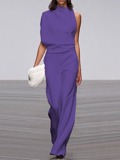 Gina | Damen Jumpsuit Mit Rundhalsausschnitt, Armellos Und Weitem Bein