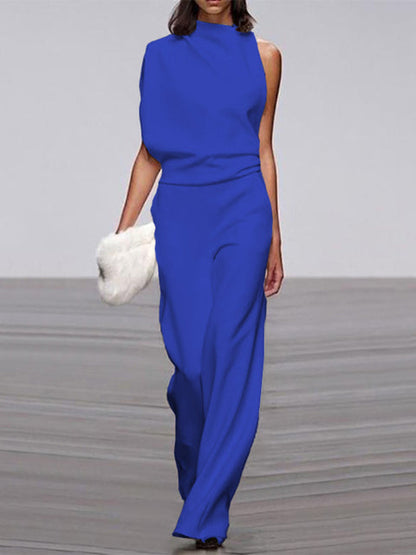 Gina | Damen Jumpsuit Mit Rundhalsausschnitt, Armellos Und Weitem Bein