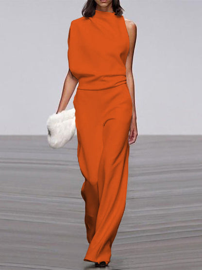 Gina | Damen Jumpsuit Mit Rundhalsausschnitt, Armellos Und Weitem Bein