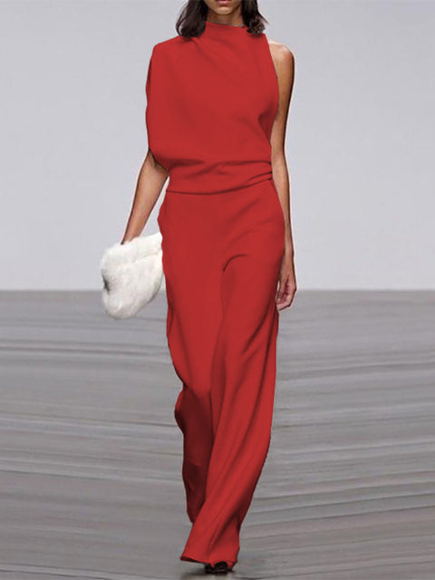 Gina | Damen Jumpsuit Mit Rundhalsausschnitt, Armellos Und Weitem Bein