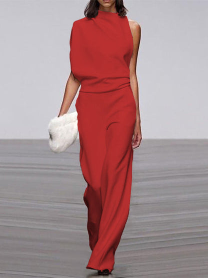 Gina | Damen Jumpsuit Mit Rundhalsausschnitt, Armellos Und Weitem Bein