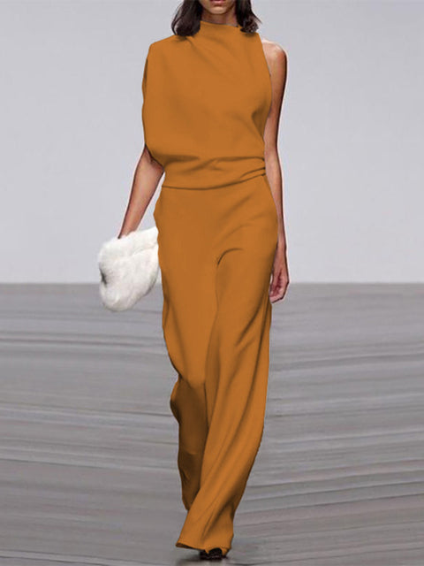 Gina | Damen Jumpsuit Mit Rundhalsausschnitt, Armellos Und Weitem Bein