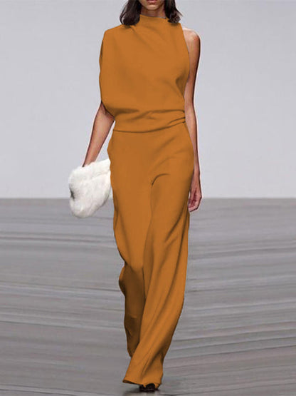 Gina | Damen Jumpsuit Mit Rundhalsausschnitt, Armellos Und Weitem Bein