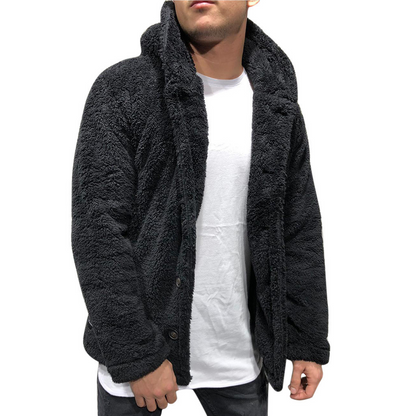 Teddy Button-Up Fleece-Mantel mit Kapuze