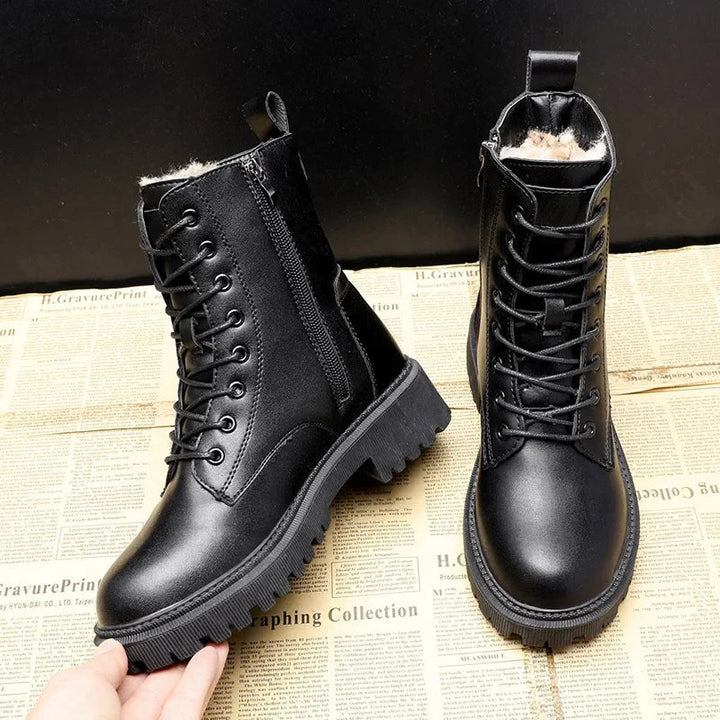 Delphine – Winterstiefel Aus Schwarzem Leder
