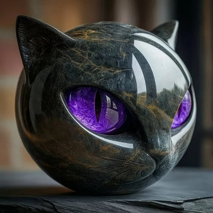 Nyxcharm – Mystische Skulptur Eines Schwarzen Katzenkopfes