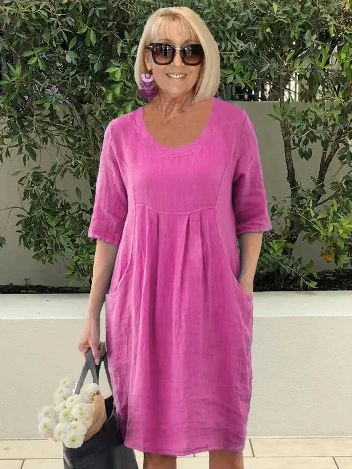 Liese | Lockeres Kleid aus Baumwolle und Leinen Mit Tasche