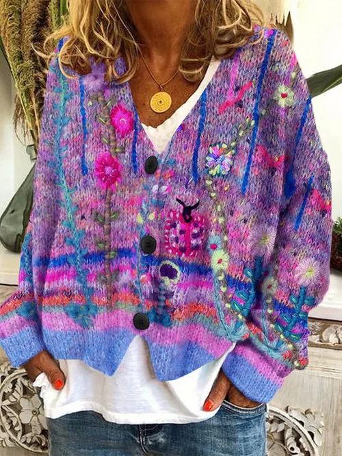 Fiona - Bedruckter Damen-Cardigan mit Knöpfen
