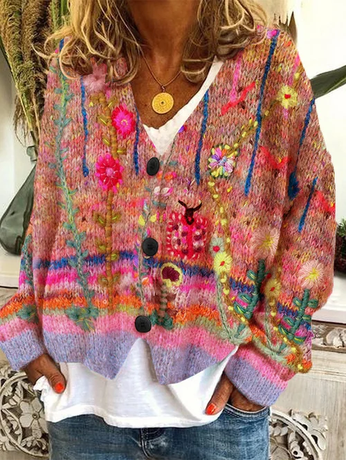 Fiona - Bedruckter Damen-Cardigan mit Knöpfen