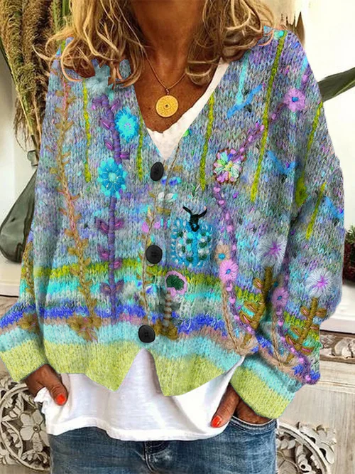 Fiona - Bedruckter Damen-Cardigan mit Knöpfen
