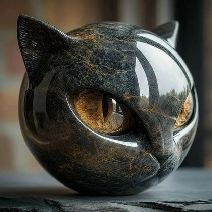 Nyxcharm – Mystische Skulptur Eines Schwarzen Katzenkopfes