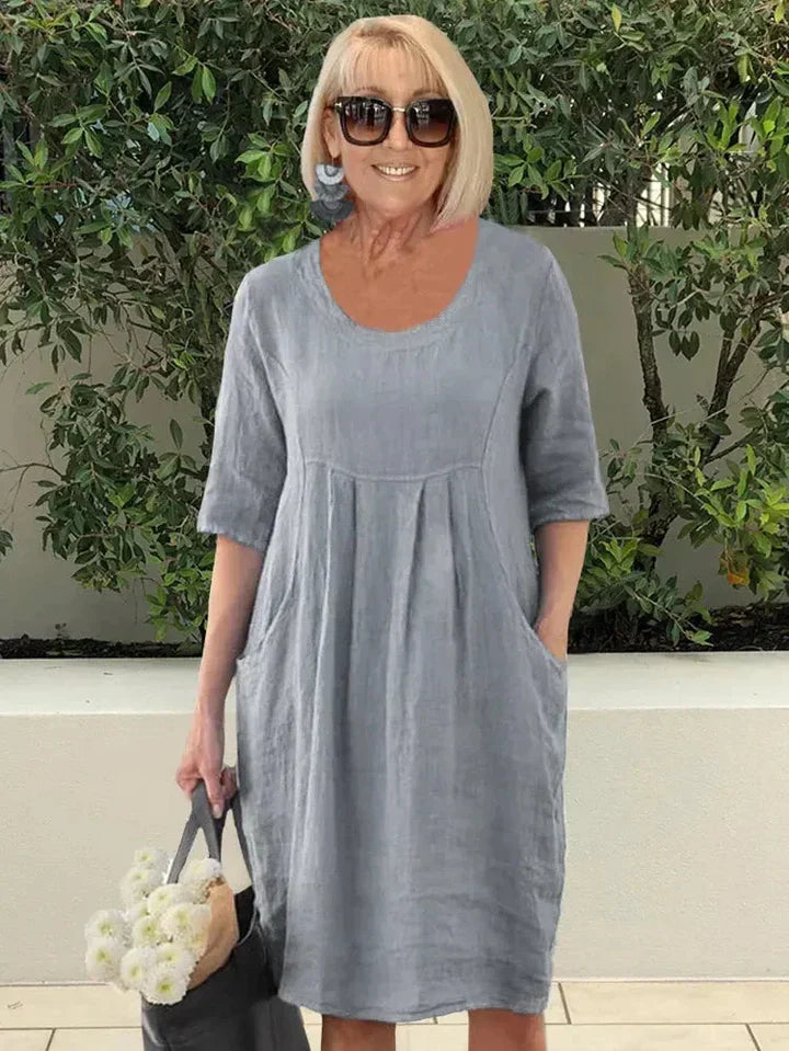 Liese | Lockeres Kleid aus Baumwolle und Leinen Mit Tasche