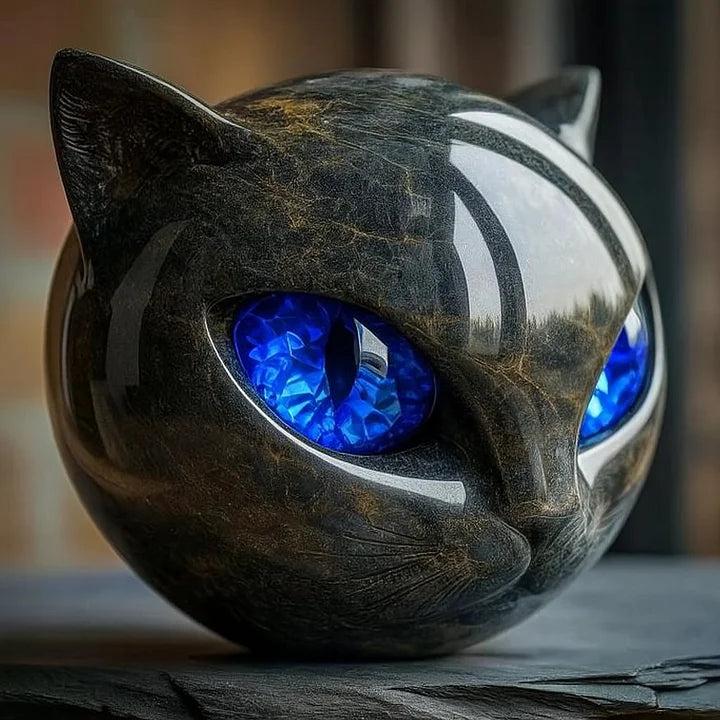 Nyxcharm – Mystische Skulptur Eines Schwarzen Katzenkopfes