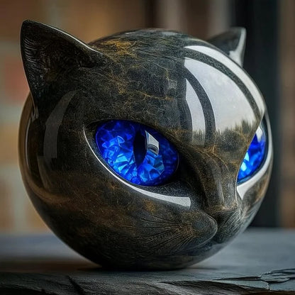 Nyxcharm – Mystische Skulptur Eines Schwarzen Katzenkopfes
