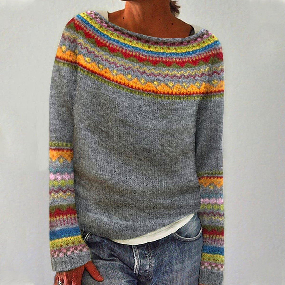 Gisela - Langarmpullover mit Retro-Print