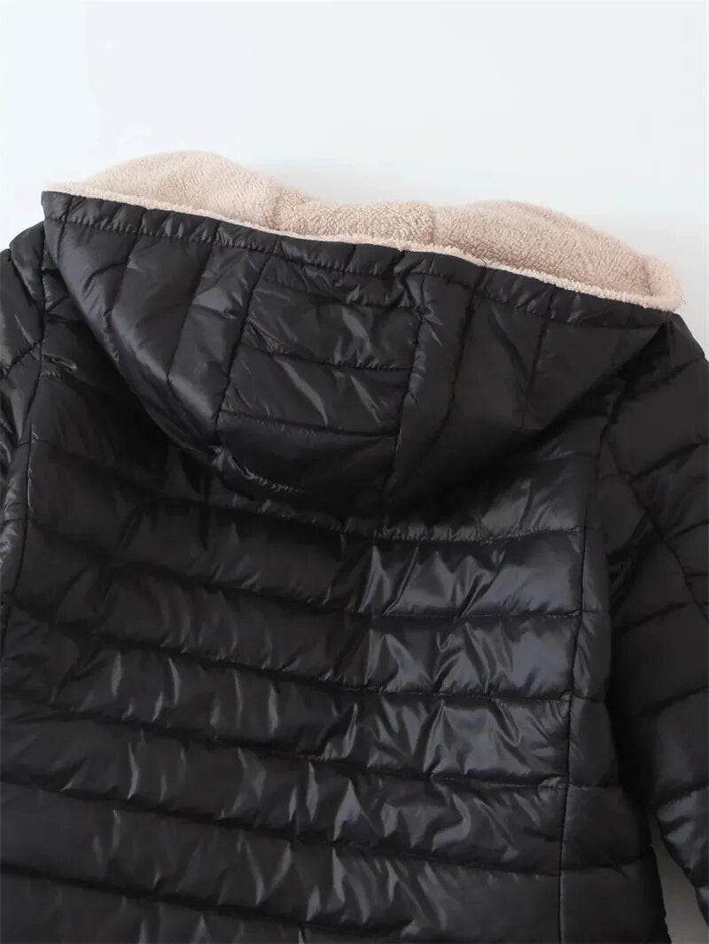 Mittellange Baumwolljacke Mit Kapuze Für Frauen
