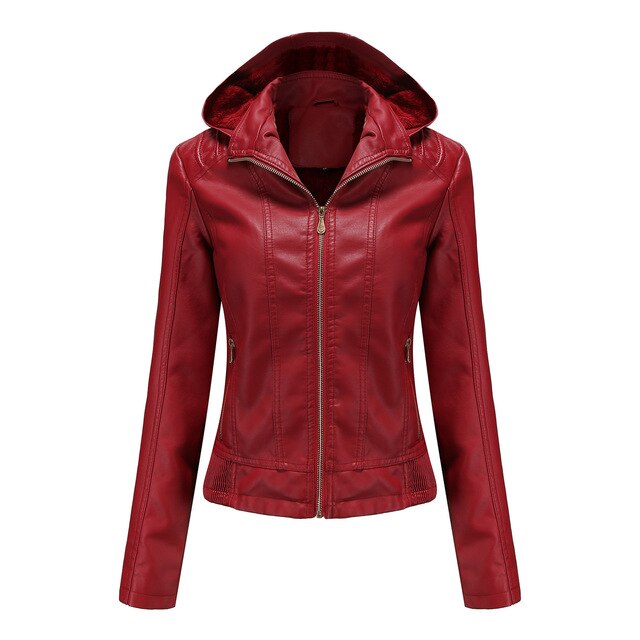 Lederjacke mit Kapuze für Frauen