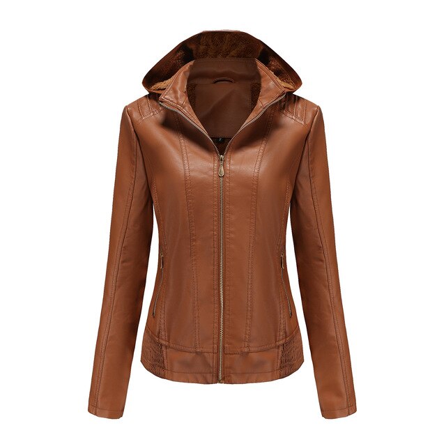 Lederjacke mit Kapuze für Frauen