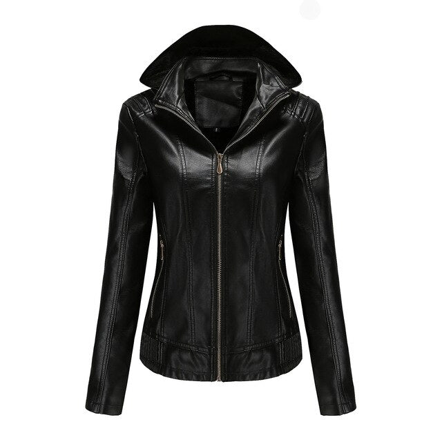 Lederjacke mit Kapuze für Frauen