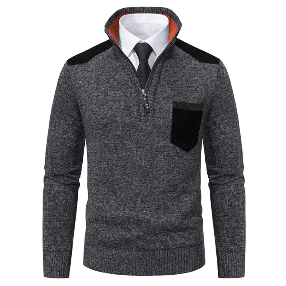 Retro-Pullover mit Reißverschluss und Stehkragen