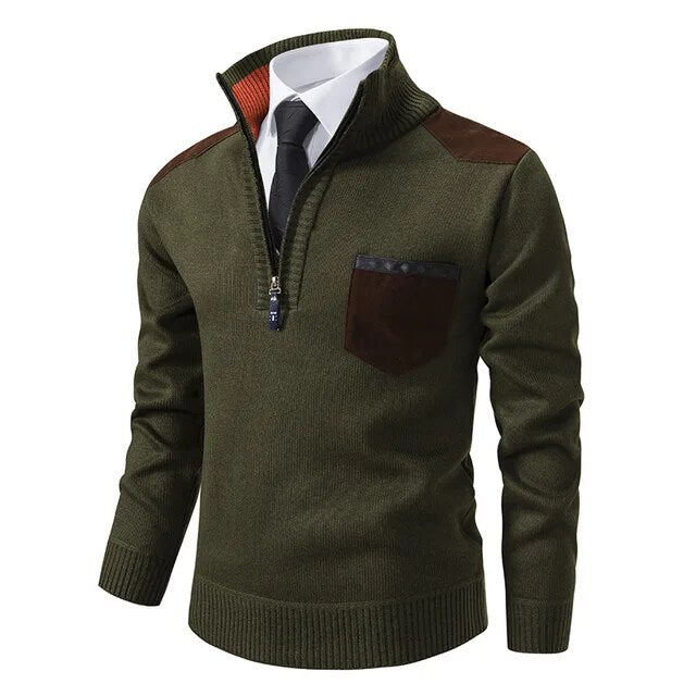 Retro-Pullover mit Reißverschluss und Stehkragen