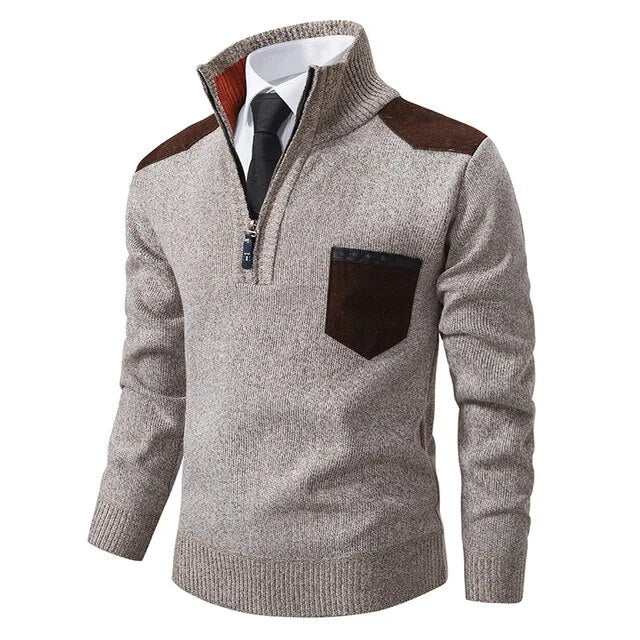 Retro-Pullover mit Reißverschluss und Stehkragen