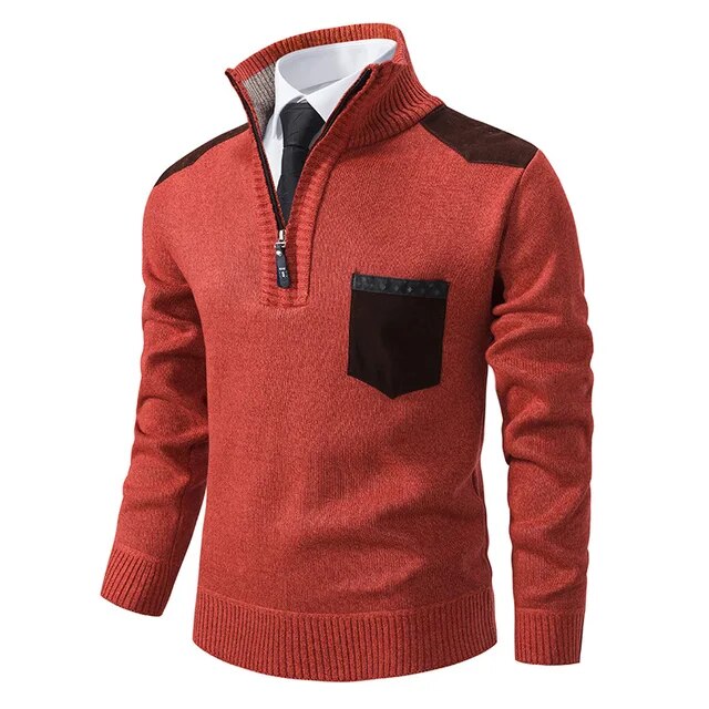 Retro-Pullover mit Reißverschluss und Stehkragen