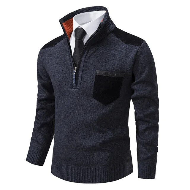 Retro-Pullover mit Reißverschluss und Stehkragen