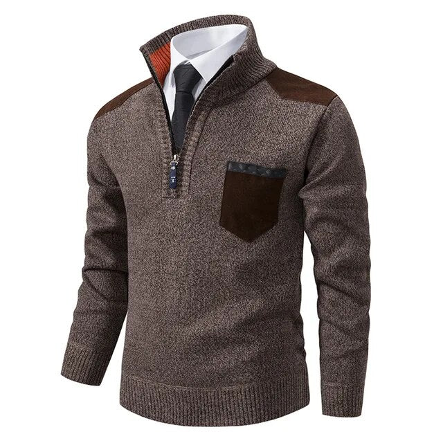 Retro-Pullover mit Reißverschluss und Stehkragen