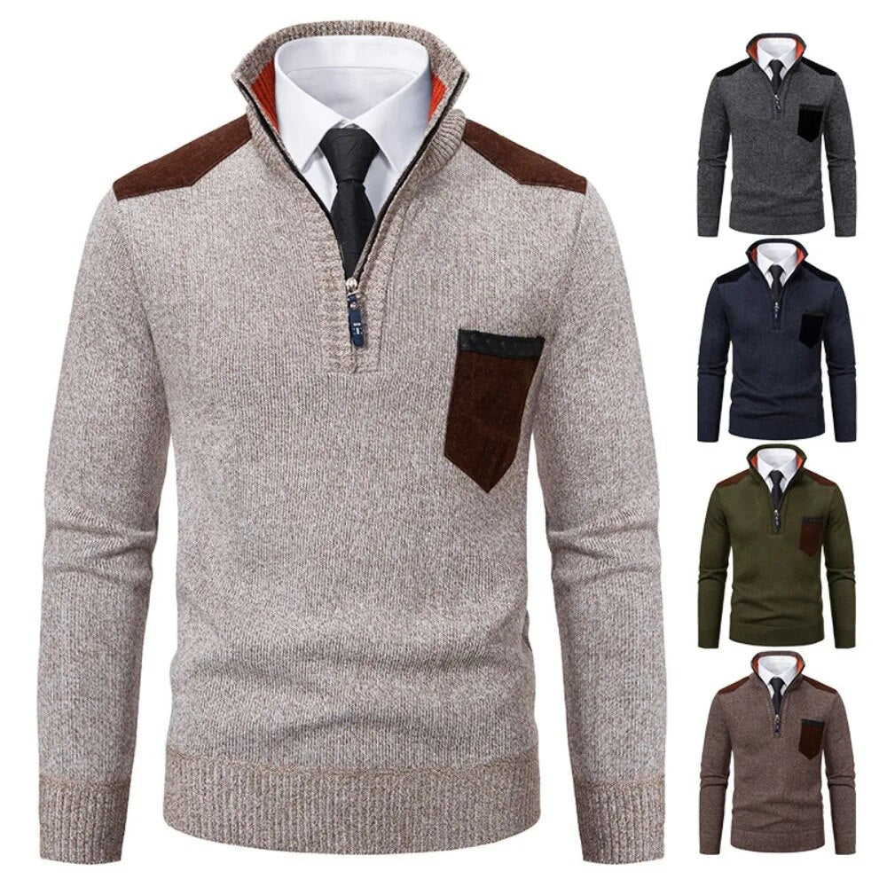 Retro-Pullover mit Reißverschluss und Stehkragen