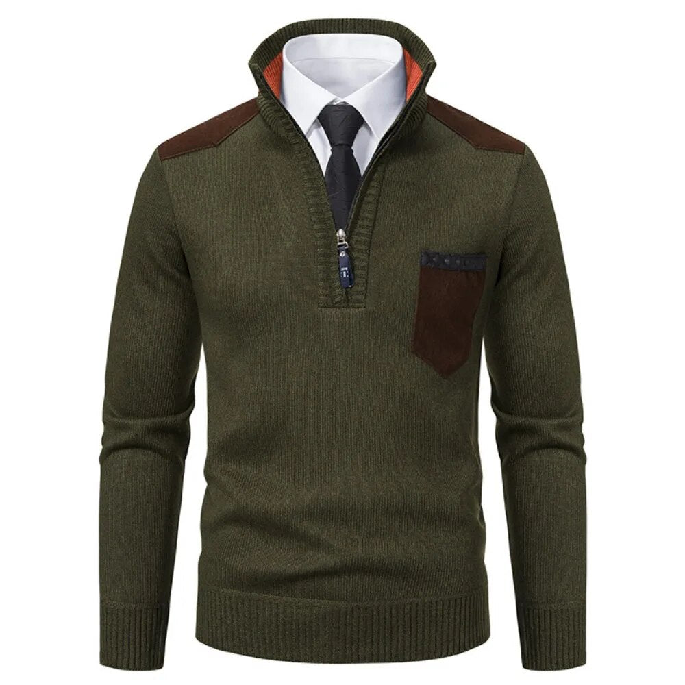 Retro-Pullover mit Reißverschluss und Stehkragen