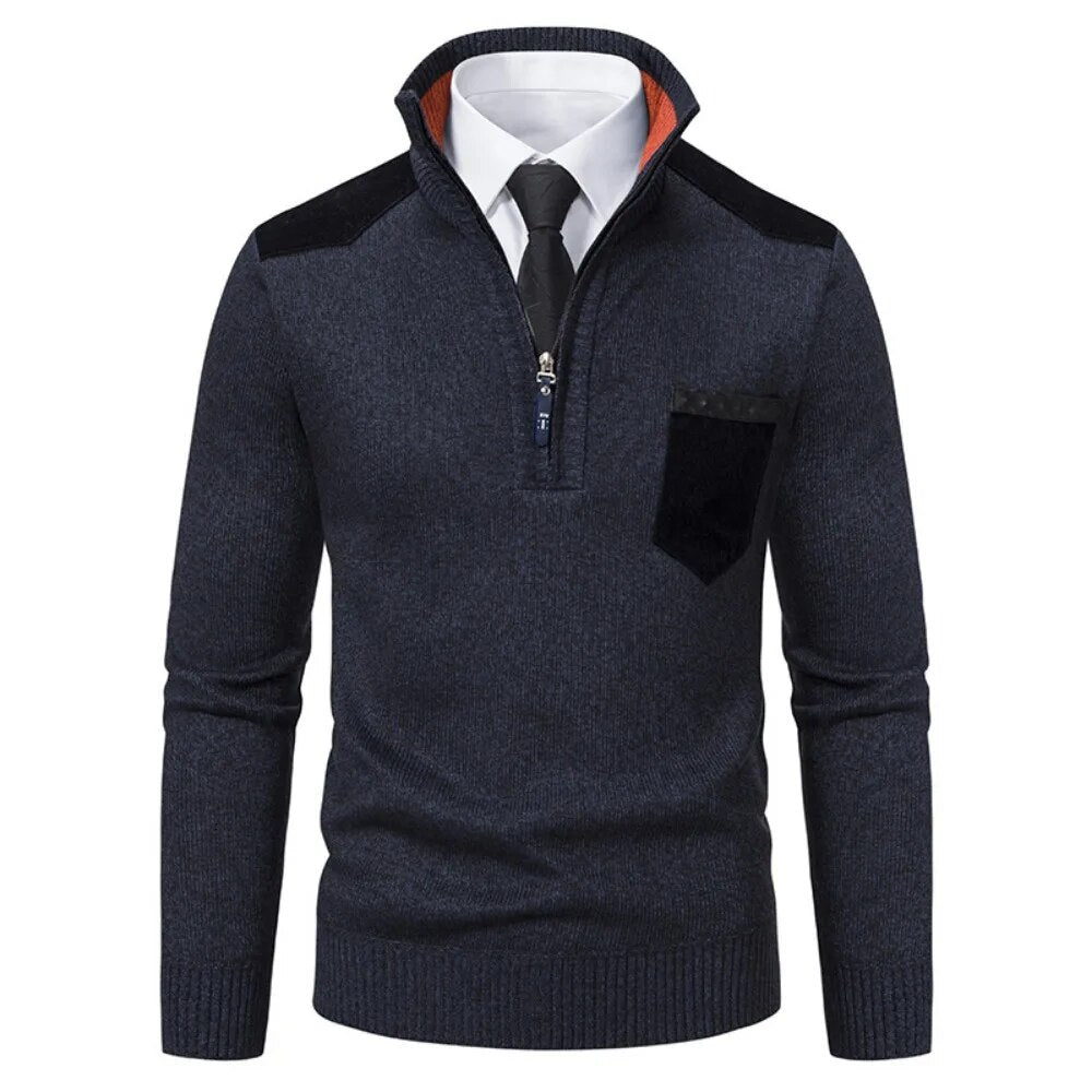 Retro-Pullover mit Reißverschluss und Stehkragen